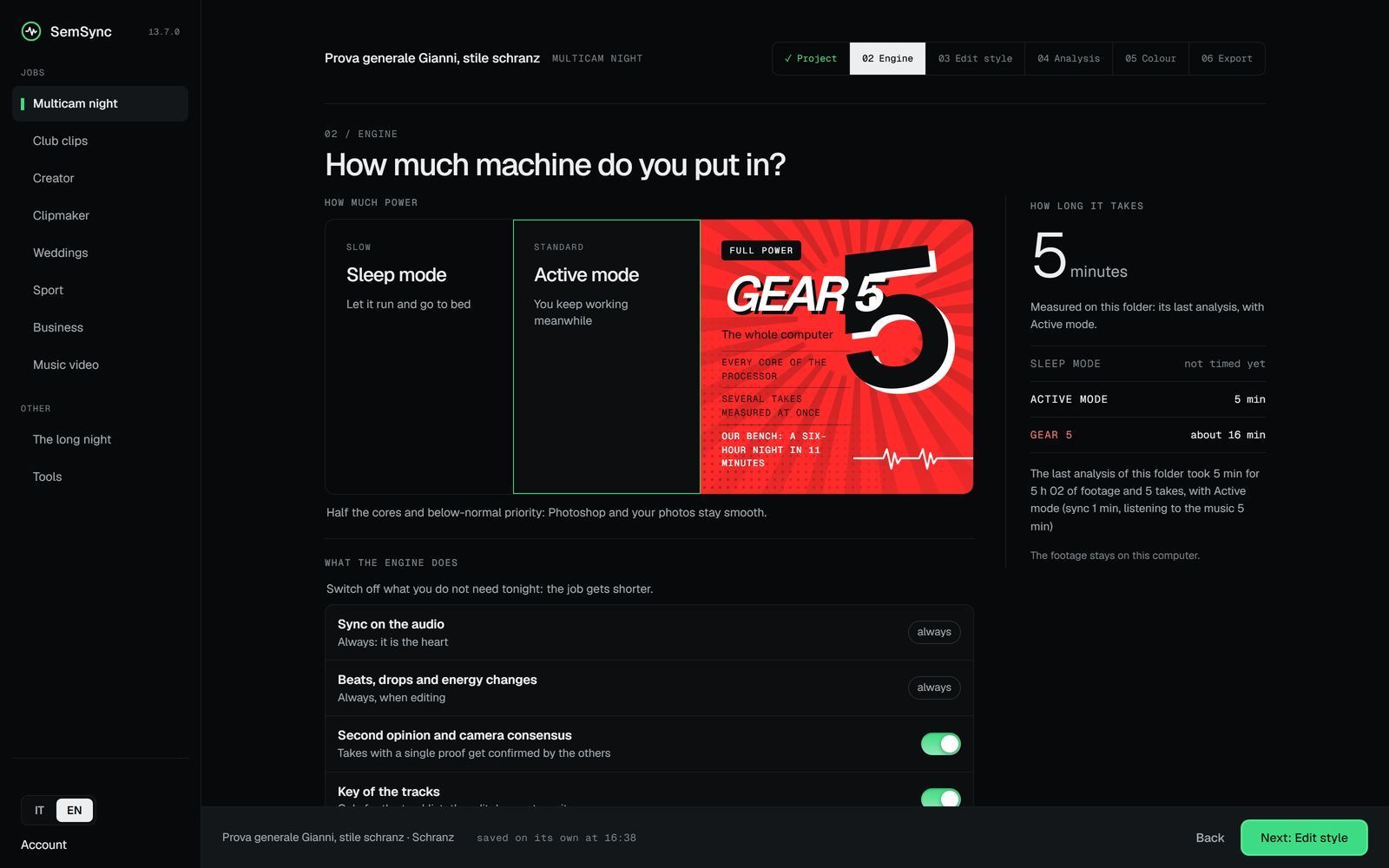 SemSync, the Engine step with the Gear 5 card