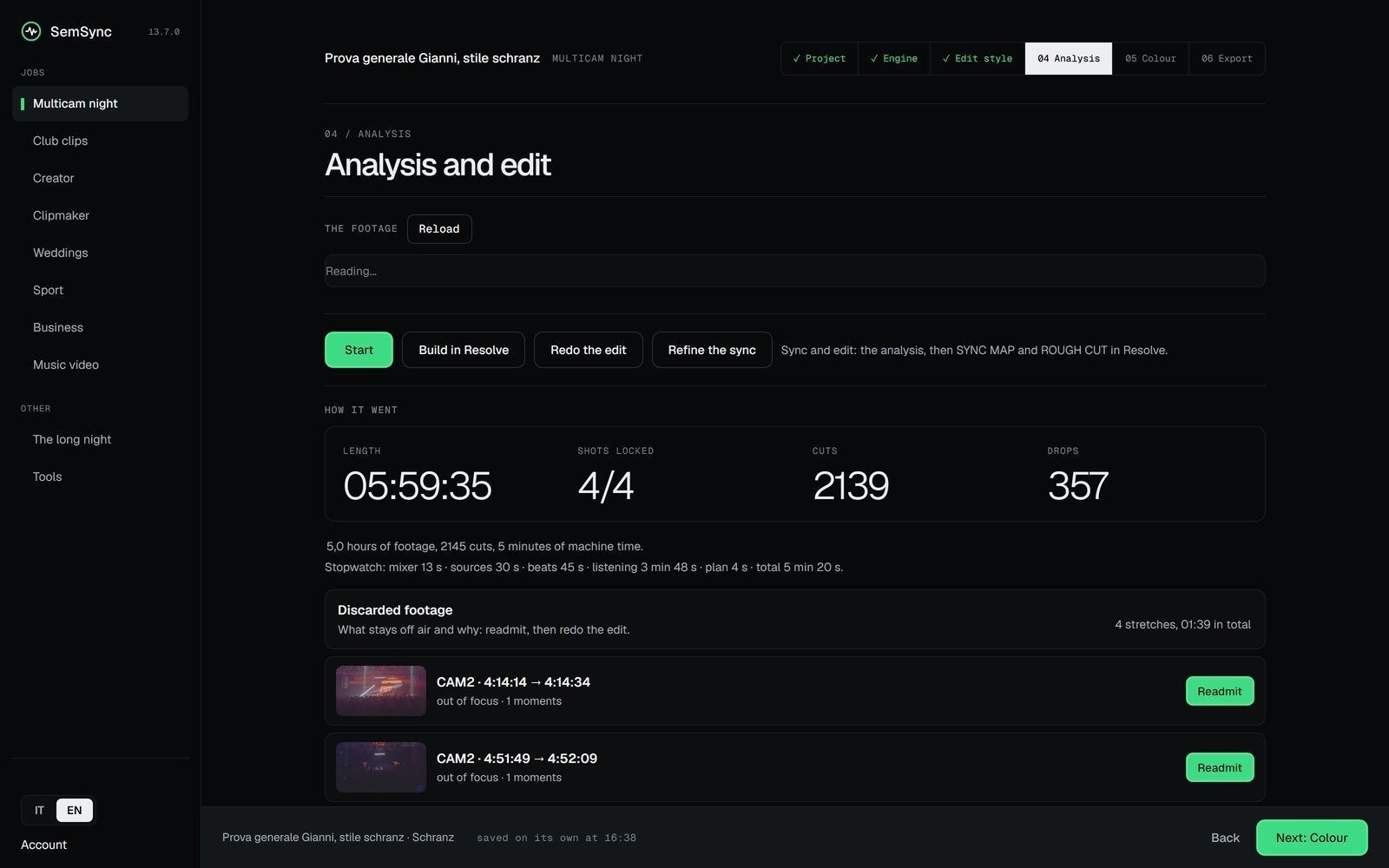 SemSync, the analysis of the night